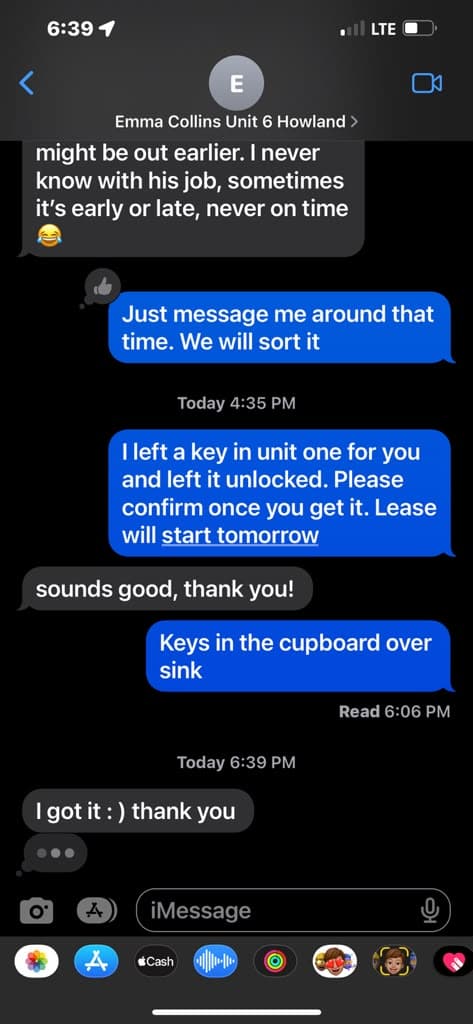 Lease-start exchange: Message screenshot