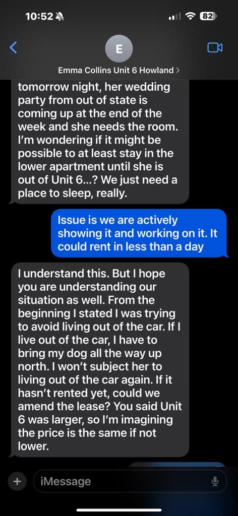 Housing-context exchange: Message screenshot